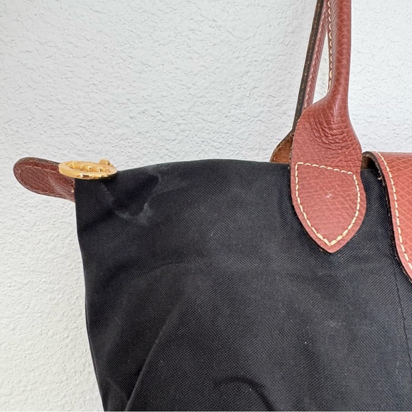 Longchamp Le Pliage Original M Tote Bag Black with Brown Leather Trim - Picture 5 of 15